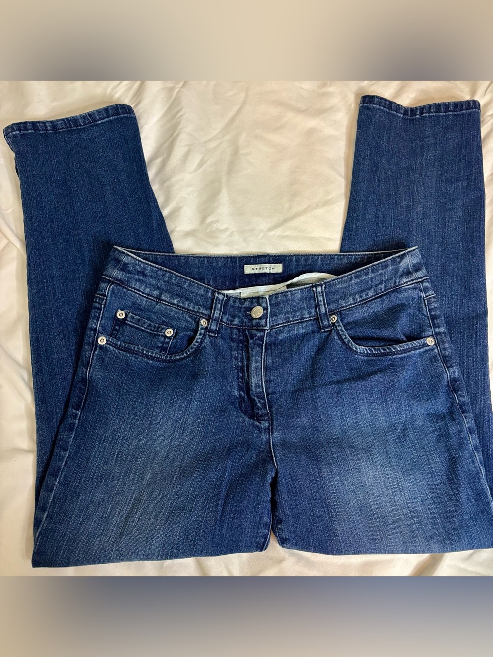 Jones New York Women's Straight Leg Jeans Stretch with rhinestones Dark Blue